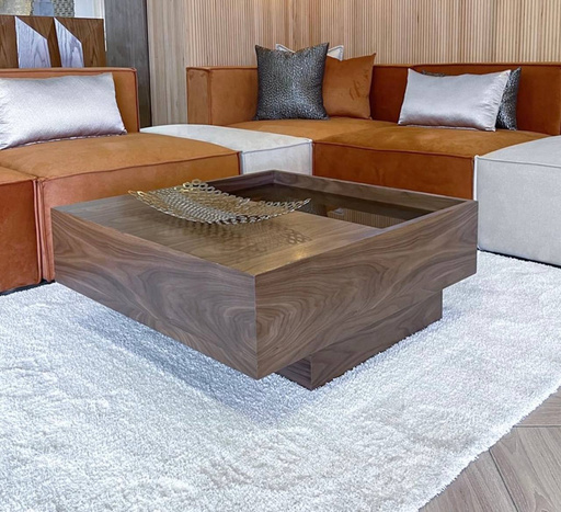 Table Basse Noyer & Verre Fumé 1