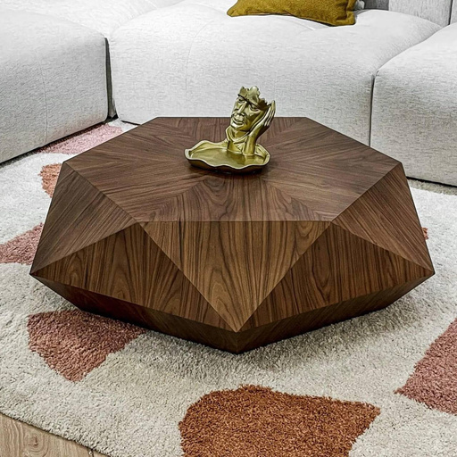 Table Basse Noyer Géométrique Facetée 1