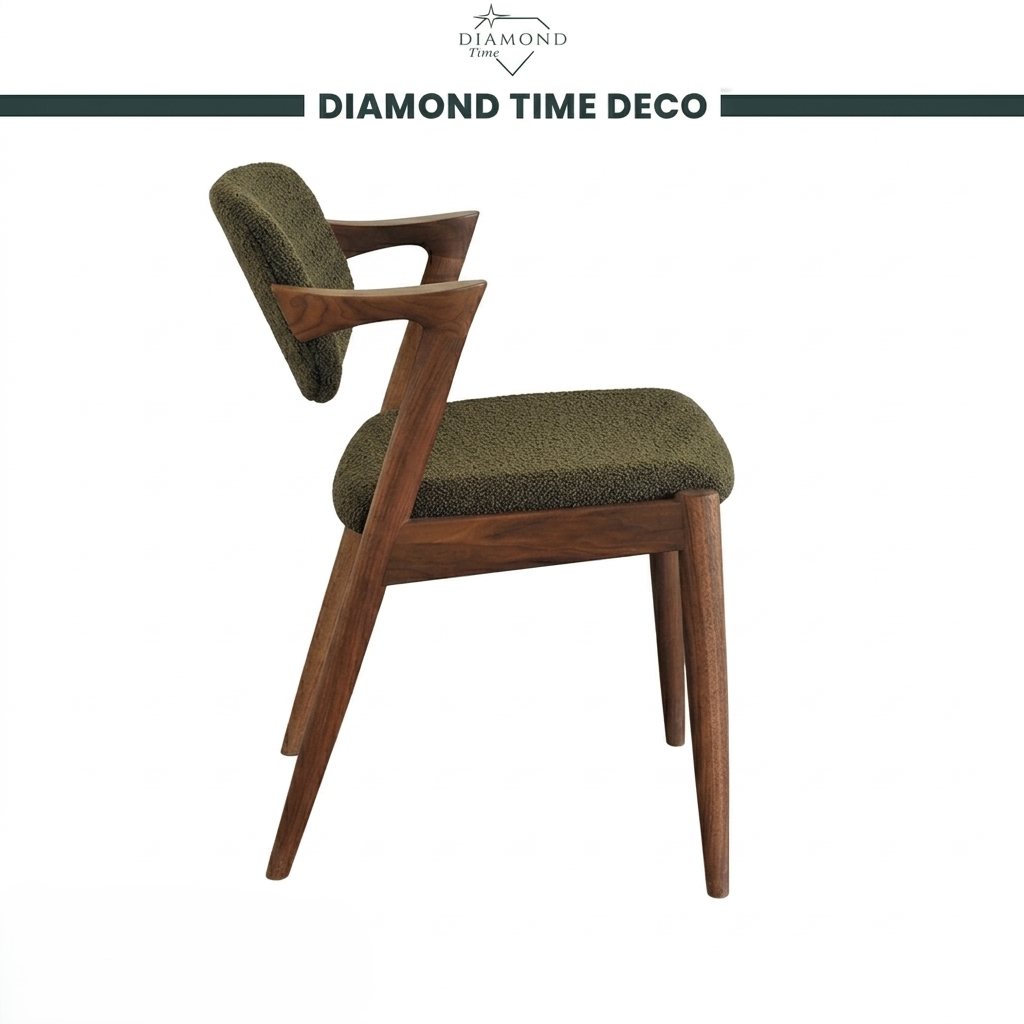 La Chaise Z-Line en Noyer et Bouclé Olive