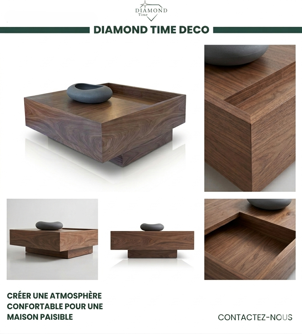 Table Basse Noyer & Verre Fumé 2