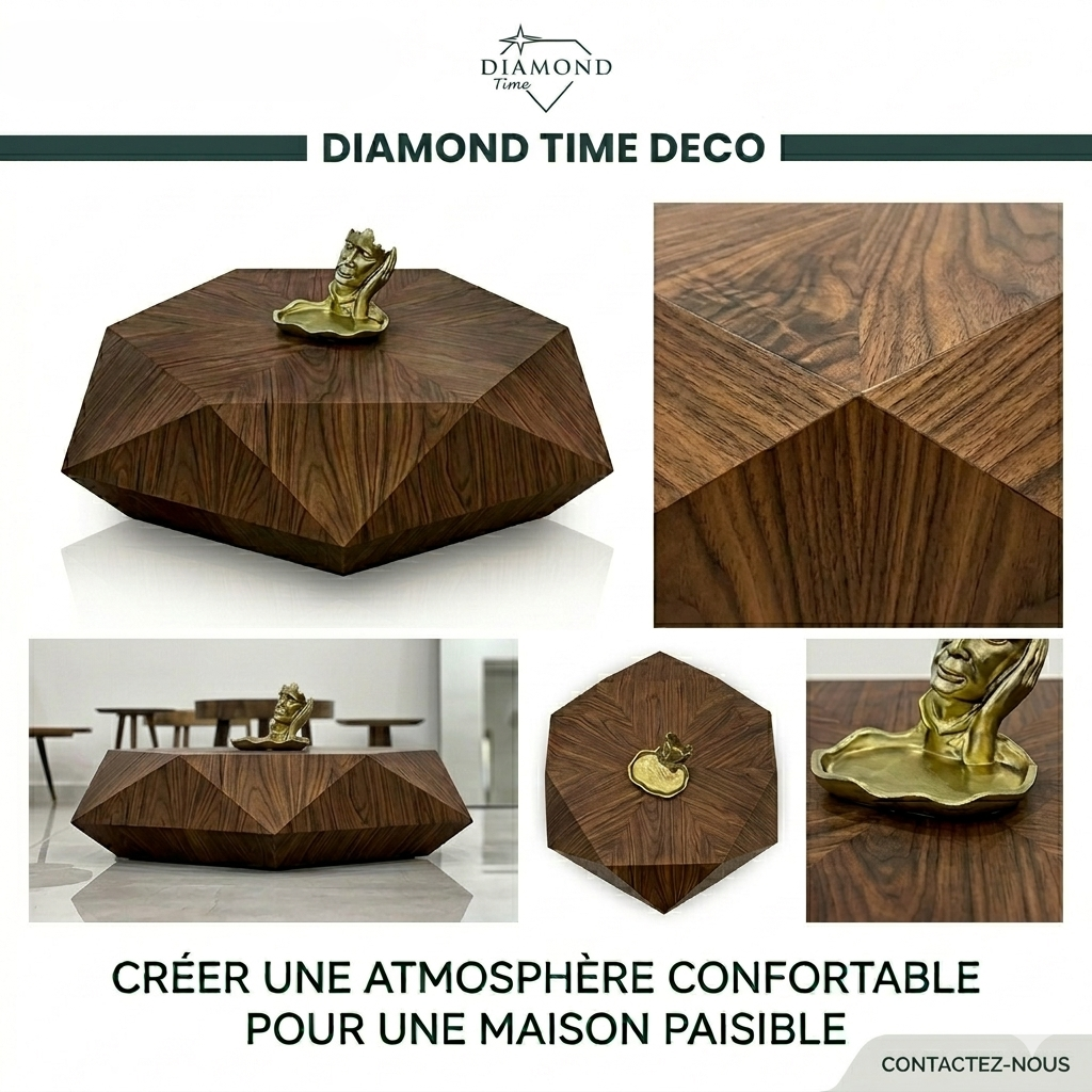 Table Basse Noyer Géométrique Facetée 2