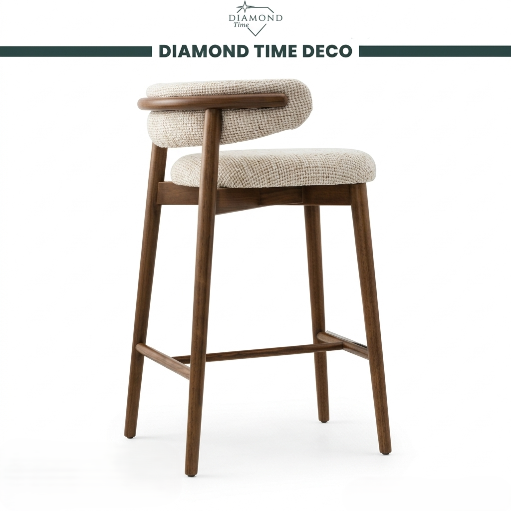 Le Tabouret de Bar Alma en Noyer et Bouclé