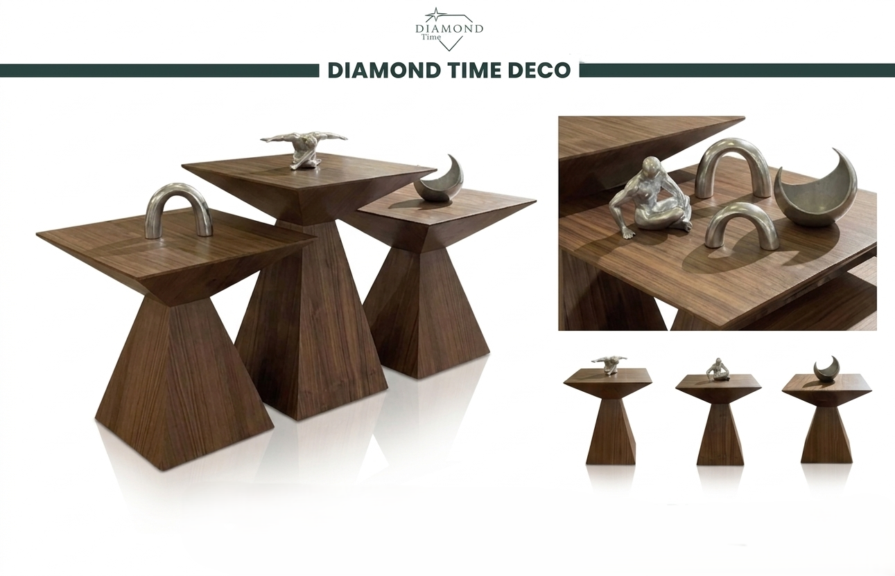 Trio de Tables d'Appoint en Noyer 2