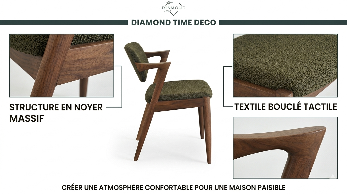 La Chaise Z-Line en Noyer et Bouclé Olive 2